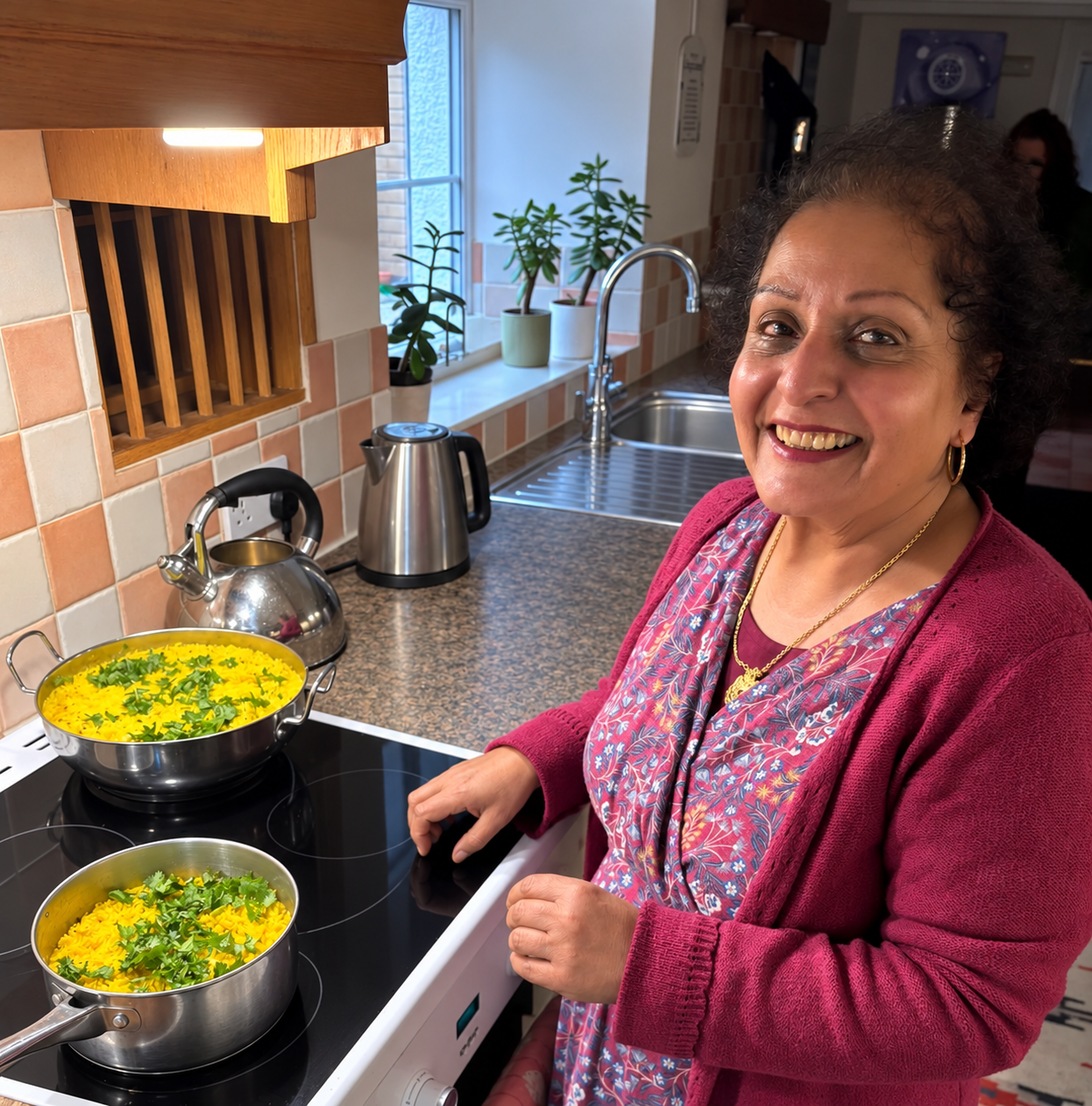 Alka preparing nourishing vegetarian food in her kitchen
